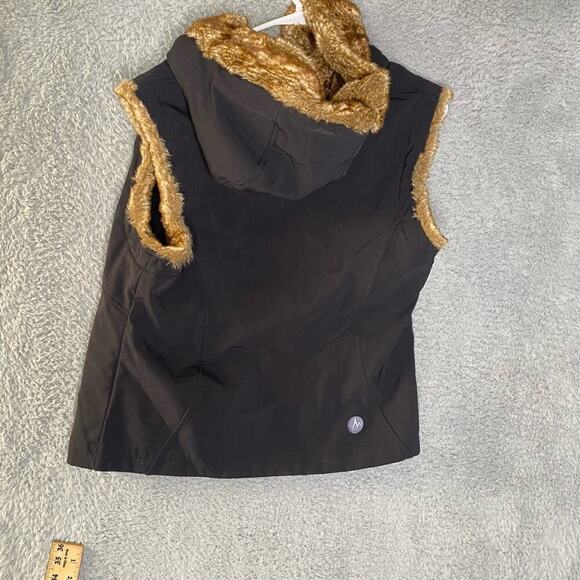 Marmot Softshell Vest Womens M Black Faux Fur Lined Hood Full Zip outerwear - Picture 2 of 9